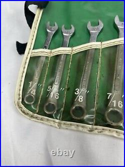 Vintage 14 Piece S-K Tools SAE Combination Wrench Set 1713 Roll Pouch. USA