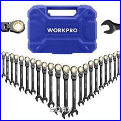 WORKPRO 22PC Ratcheting Wrench Set Combination Wrench Metric 6-18mm SAE 1/4-3/4