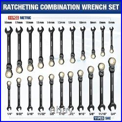 WORKPRO 22PC Ratcheting Wrench Set Combination Wrench Metric 6-18mm SAE 1/4-3/4