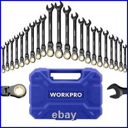 WORKPRO 22PC Ratcheting Wrench Set Combination Wrench Metric 6-18mm SAE 1/4-3/4