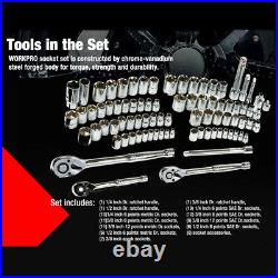 WORKPRO 408 Piece Mechanics Tool Set With 3 Drawer Heavy Duty Metal Tool Box New