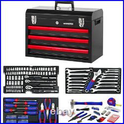 WORKPRO 408 Piece Mechanics Tool Set with 3-Drawer Heavy Duty Metal Case Box USA