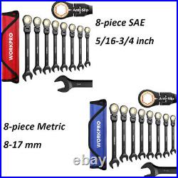 WORKPRO 8PCS SAE/METRIC Ratcheting Combination Wrench Flex-Head Anti-Slip Wrench