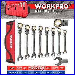 WORKPRO 8PC/16PC Ratcheting Combination Wrench Set Flex-Head SAE Metric Wrenches
