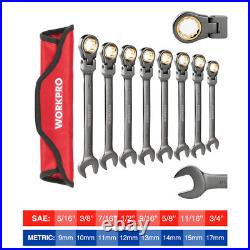 WORKPRO 8-piece Flex-Head Ratcheting Combination Wrench Set Metric/SAE Cr-V