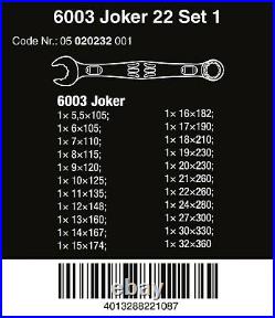 Wera 6003 Joker 22 Set 1 Combination Wrench Set 22 Piece Metric 05020232001