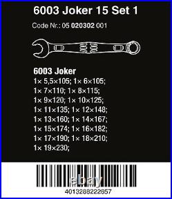 Wera 6003 Joker Combination Wrench Set 15 Piece Metric 05020302001