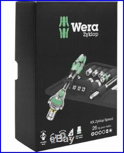 Wera Tool Ratchet Spanner Zyklop Speed Socket Wrench 1/4 Bit Set 26 Pc Metric