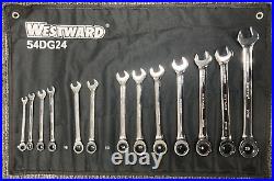 Westward 54Dg24 Ratcheting Wrench Set, Metric, 6-9, 11-12, 14-20 I-15441