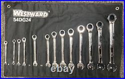 Westward 54Dg24 Ratcheting Wrench Set, Metric, 6-9, 11-12, 14-20 I-15441