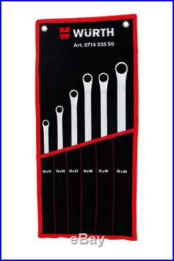 Wurth 6 Piece Extra Long Flat Ring Spanner Set Metric 10 24mm in a Tool Roll