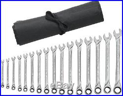 X-Large Wrench Metric Ratcheting Combination Chrome and Handy Roll 16-Piece Set